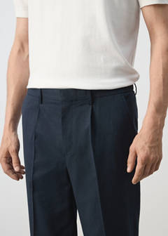 Slim fit linen lyocell blend trousers — Navy 4