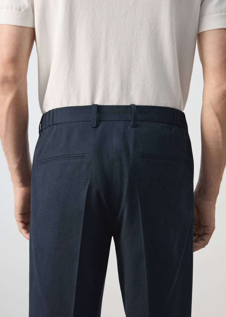 Slim fit linen lyocell blend trousers — Navy