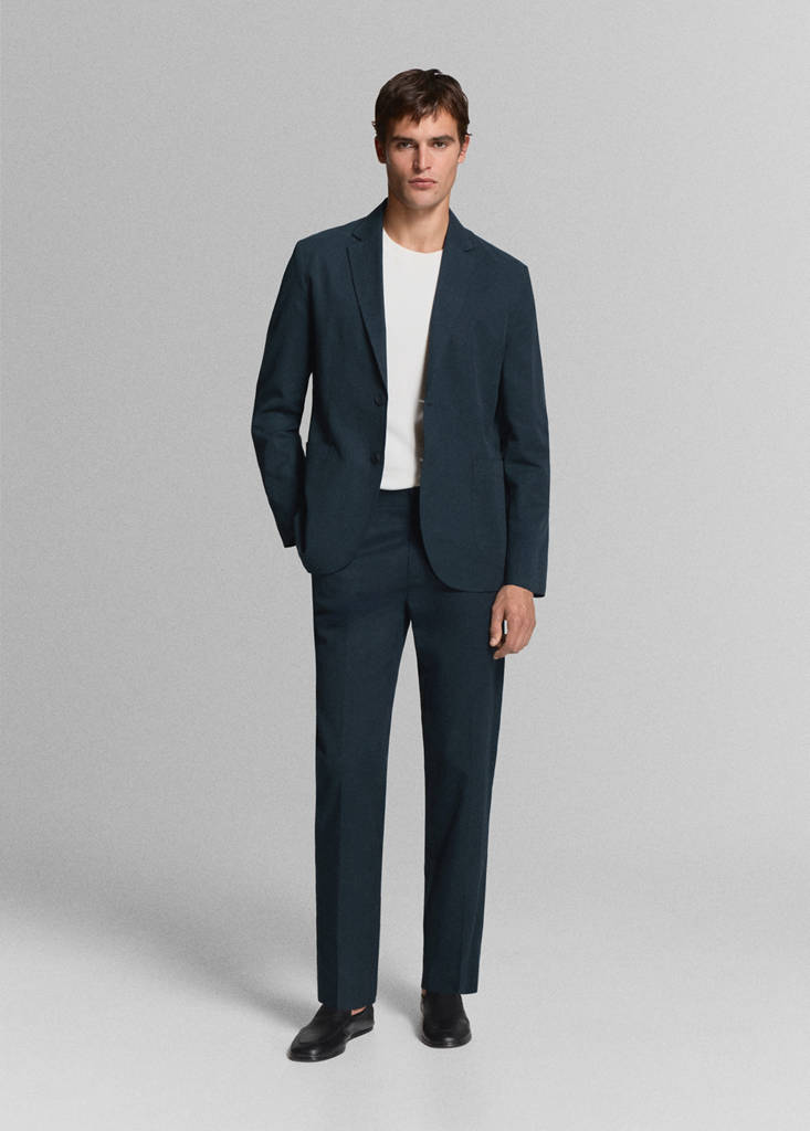 Slim fit linen lyocell blend trousers — Navy
