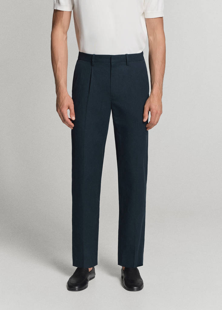 Slim fit linen lyocell blend trousers — Navy