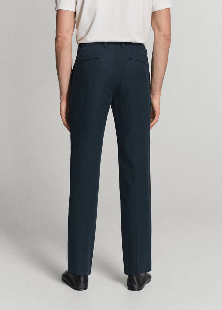 Slim fit linen lyocell blend trousers — Navy
