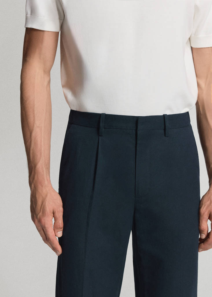 Slim fit linen lyocell blend trousers — Navy