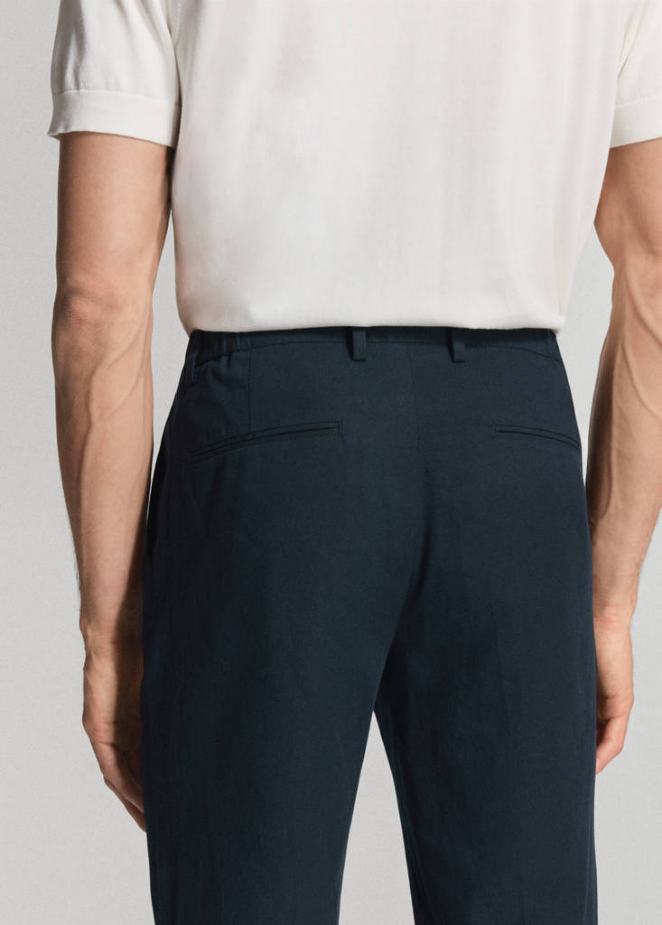 Slim fit linen lyocell blend trousers — Navy