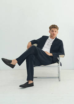 Slim fit linen lyocell blend trousers — Navy 7