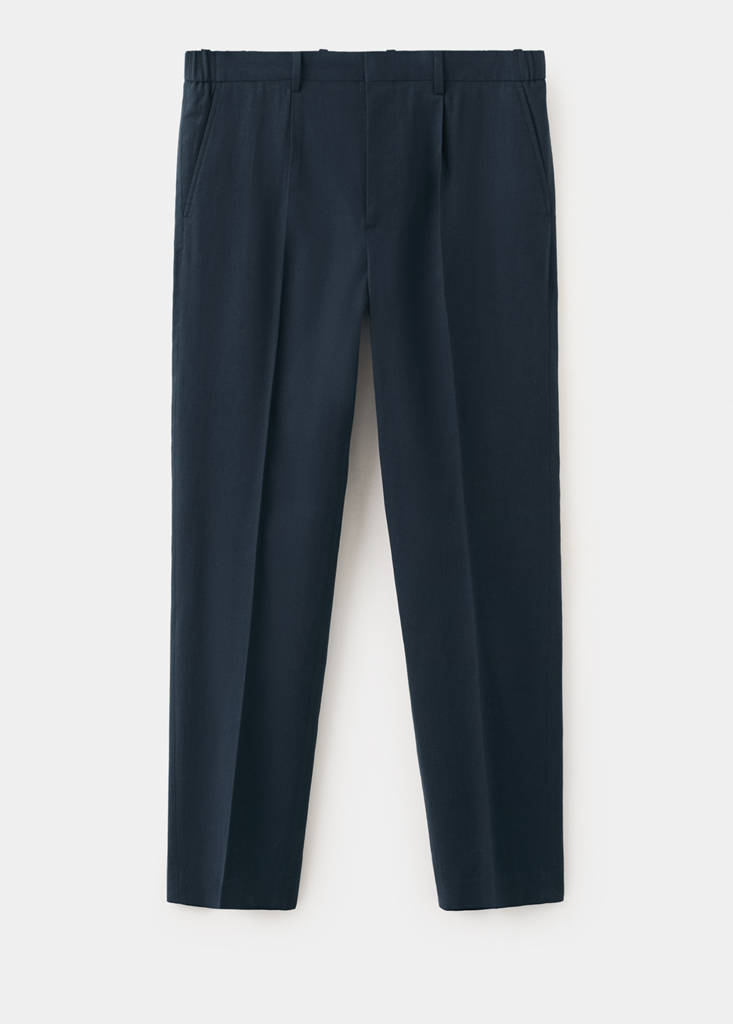 Slim fit linen lyocell blend trousers — Navy