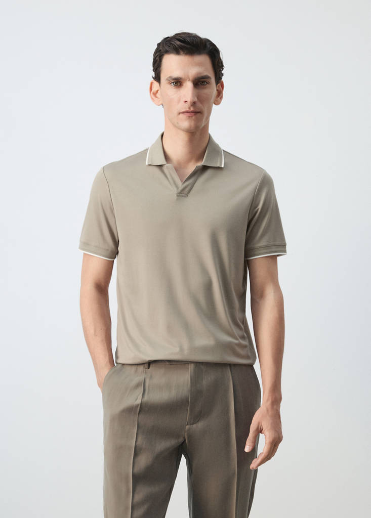 Plain polo with contrast details — Ivory White