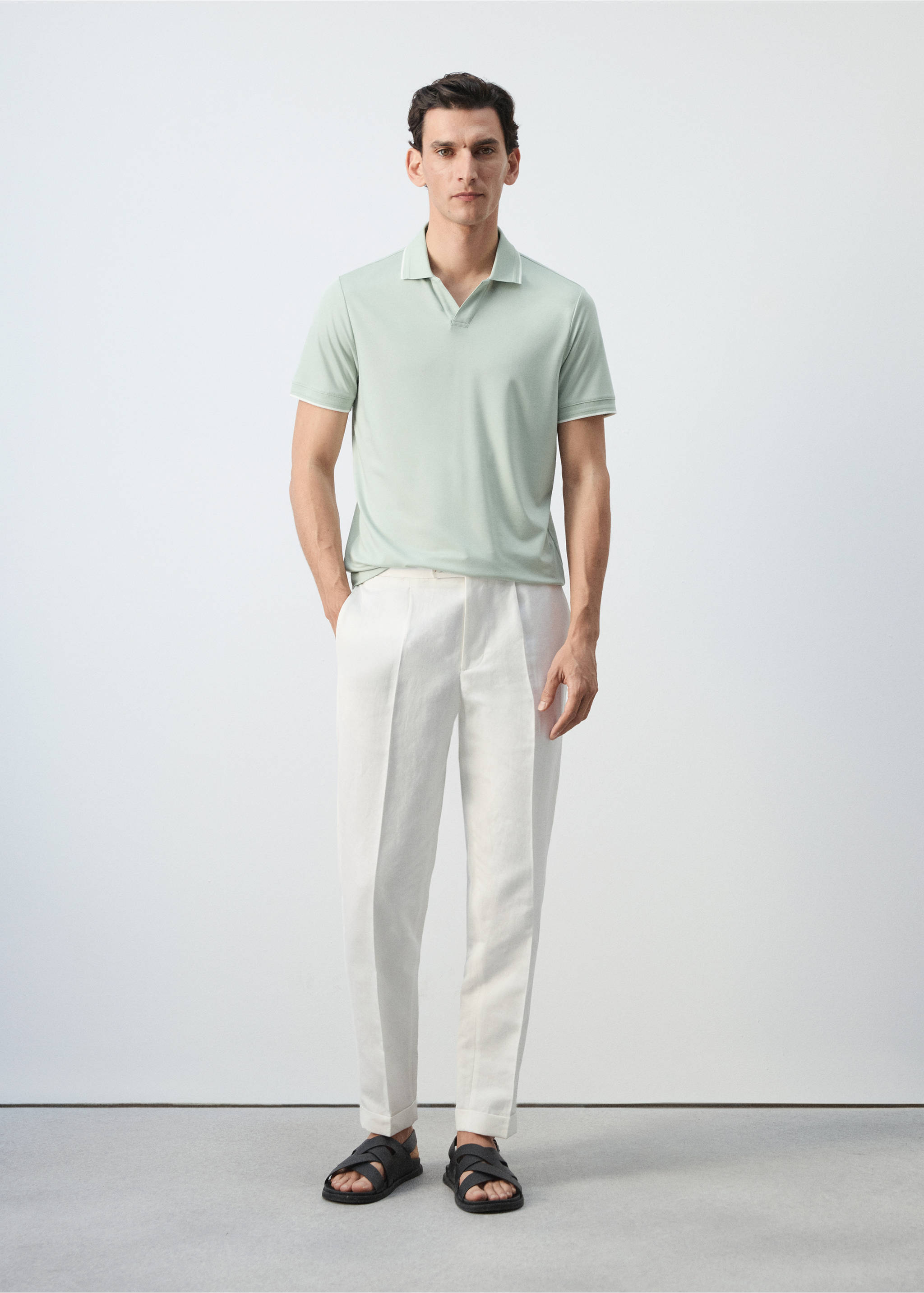 Plain cotton polo shirt - General plane, Pastel Green. Ref: 37021370-00.