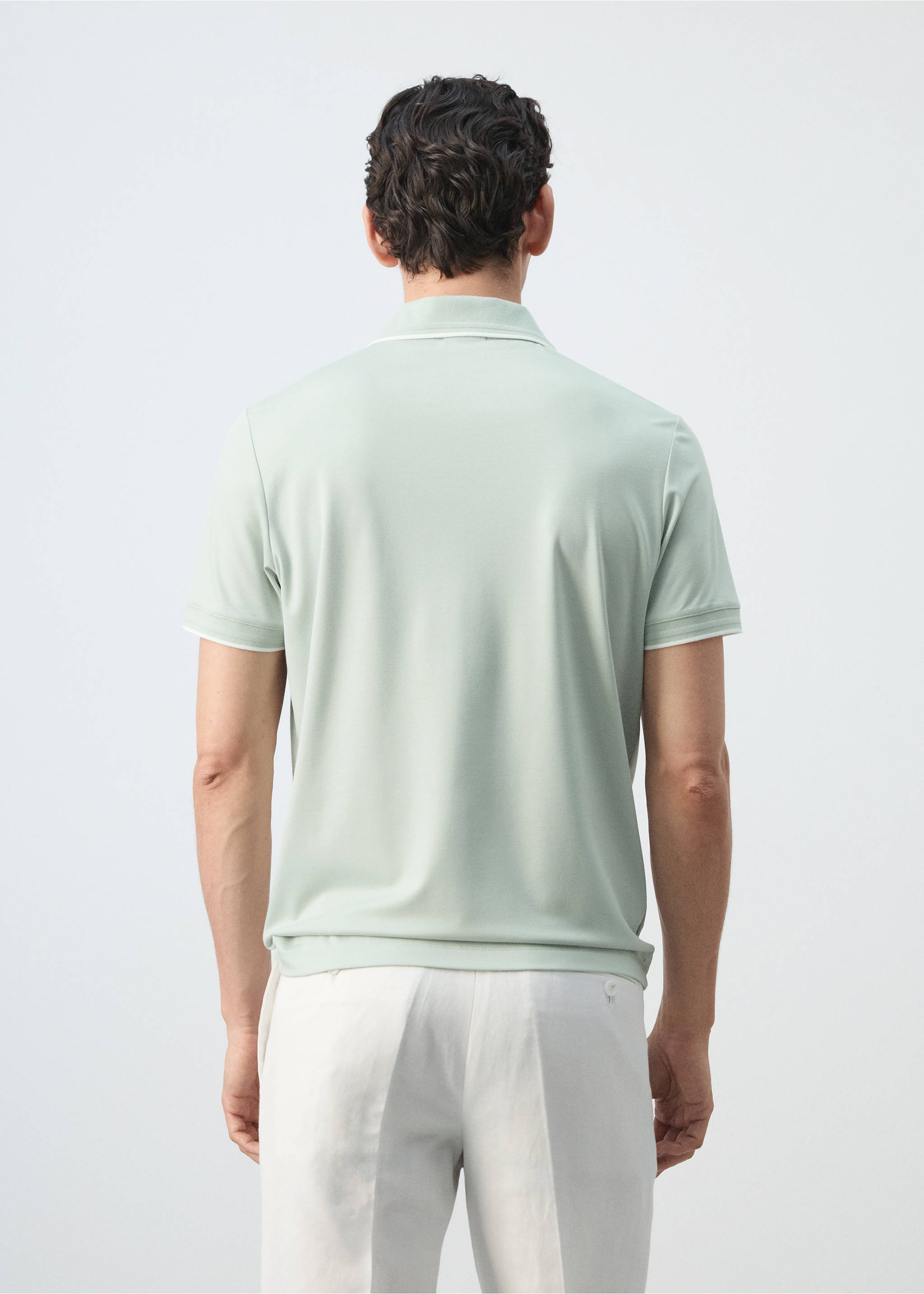 Plain cotton polo shirt - Reverse of the article, Pastel Green. Ref: 37021370-00.