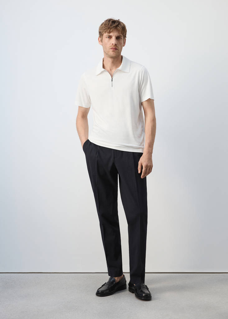 Regular fit zip polo — White