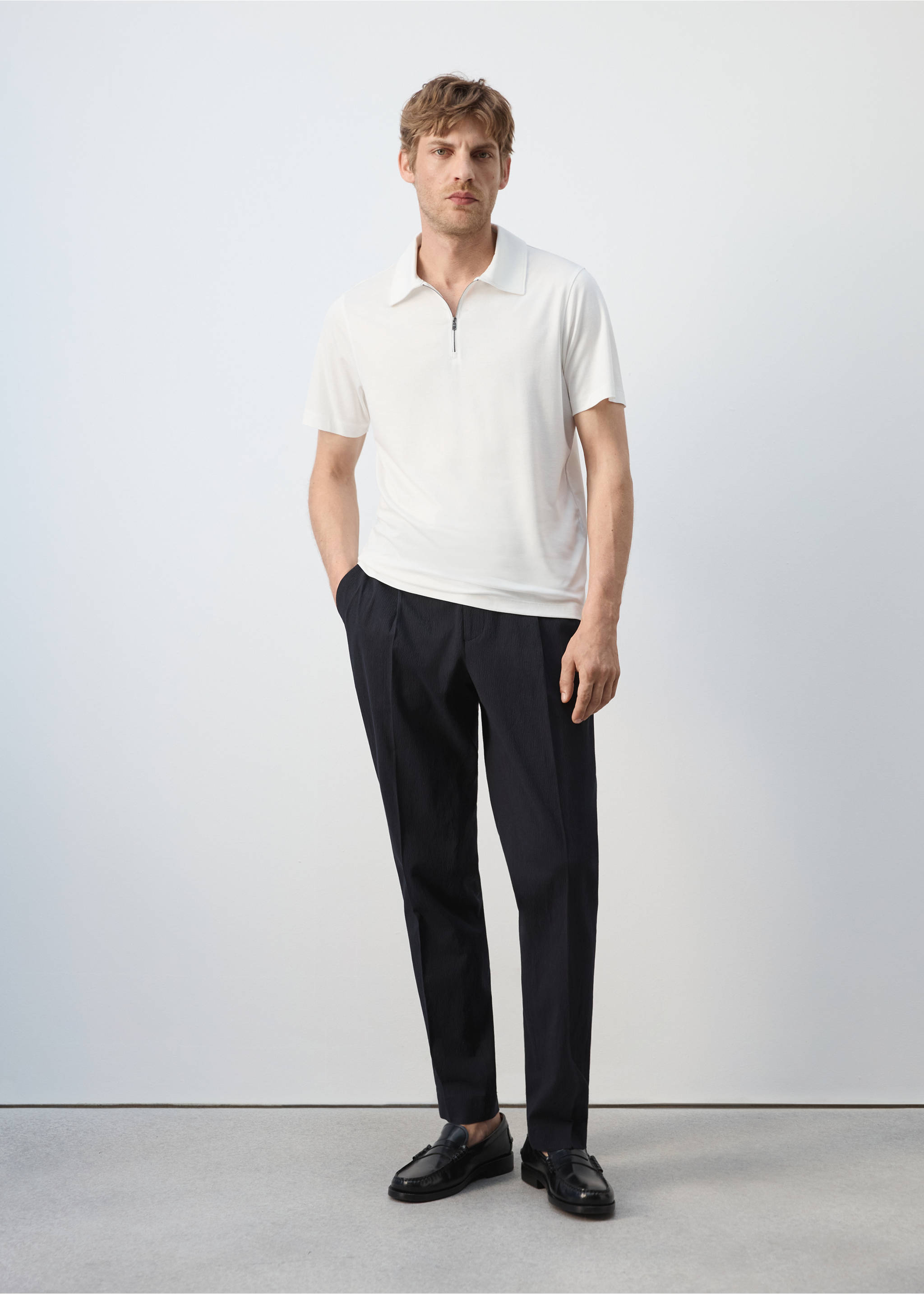 Regular-fit zip polo - General plane, White. Ref: 37021371-00.