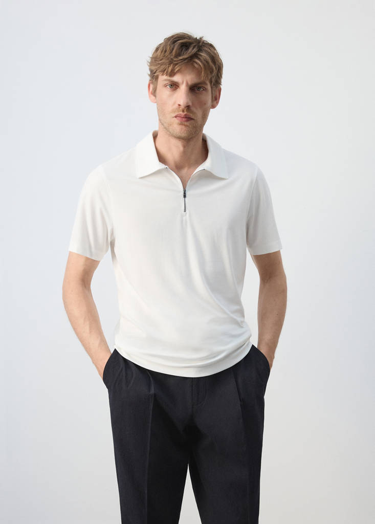 Regular fit zip polo — White