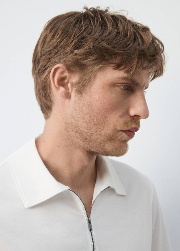 Regular fit zip polo — White