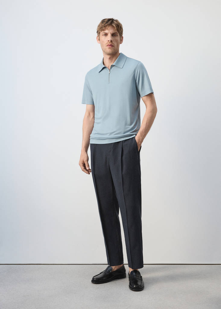 Regular fit zip polo — Sky Blue