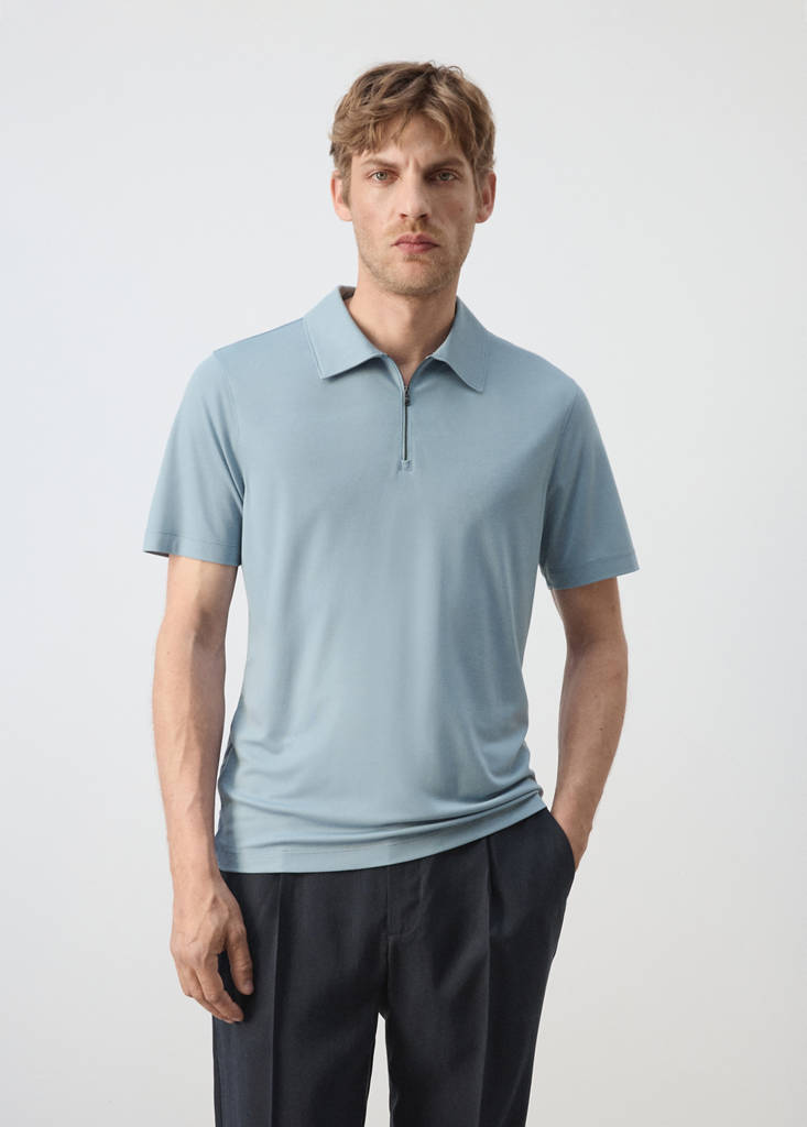 Regular fit zip polo — Sky Blue