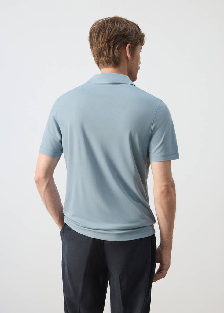 Regular fit zip polo — Sky Blue