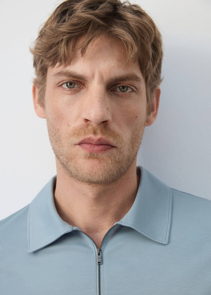 Regular fit zip polo — Sky Blue