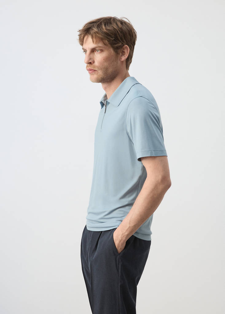 Regular fit zip polo — Sky Blue