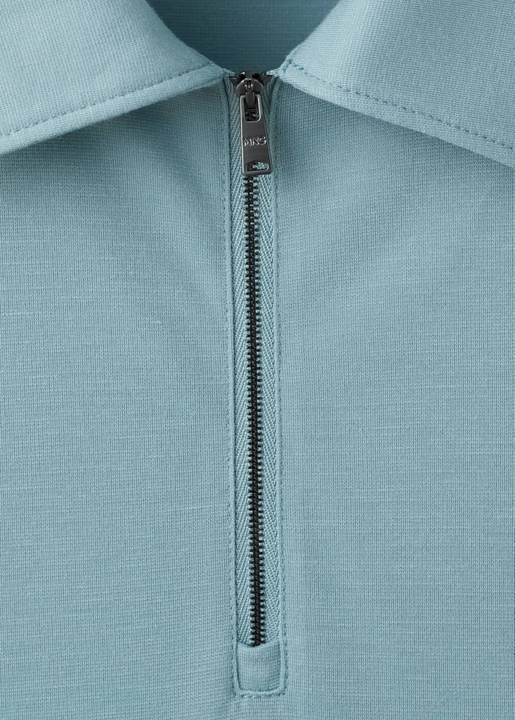 Regular fit zip polo — Sky Blue