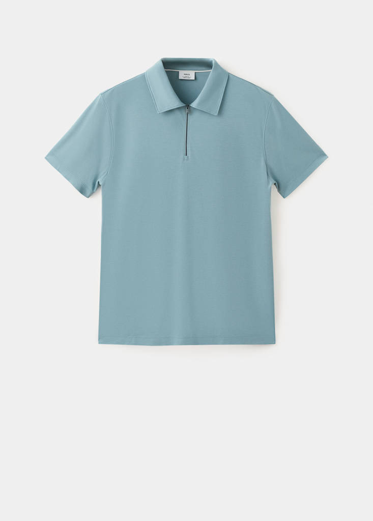 Regular fit zip polo — Sky Blue