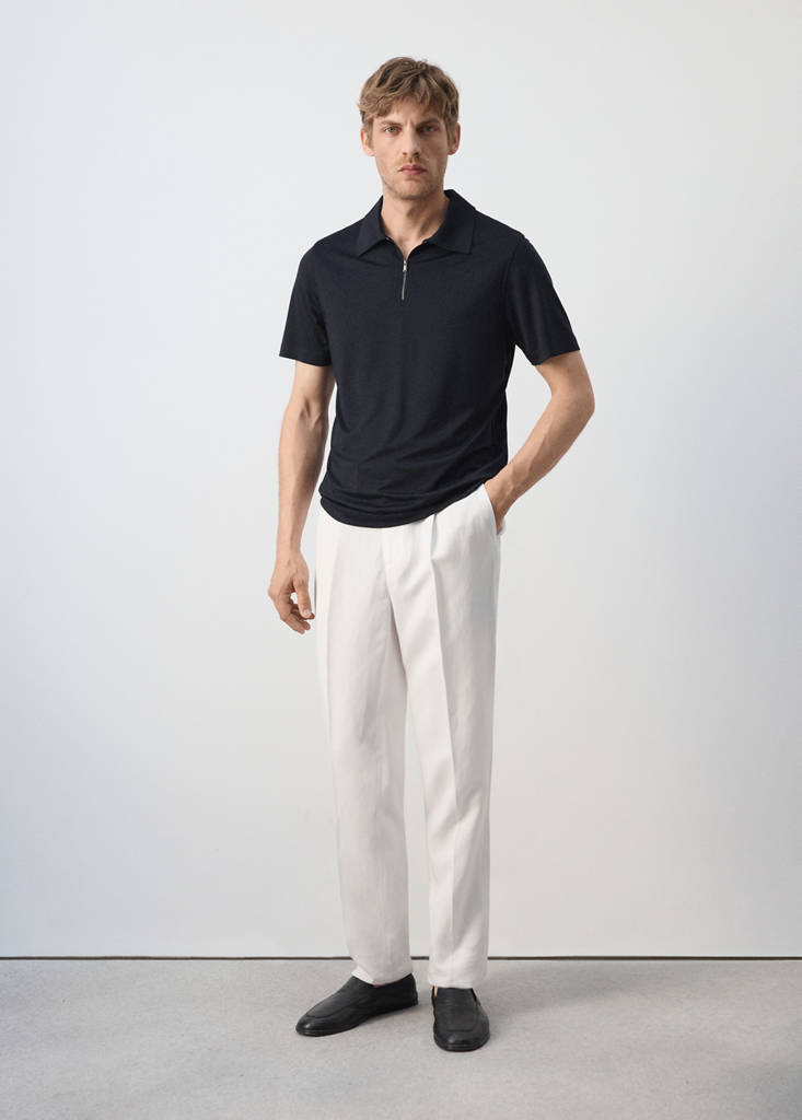 Regular fit zip polo — Navy
