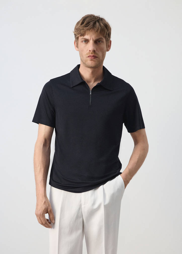 Regular fit zip polo — Navy