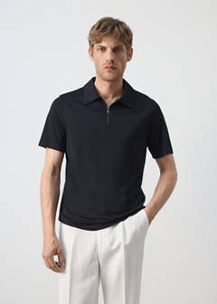 Regular fit zip polo — Navy 1