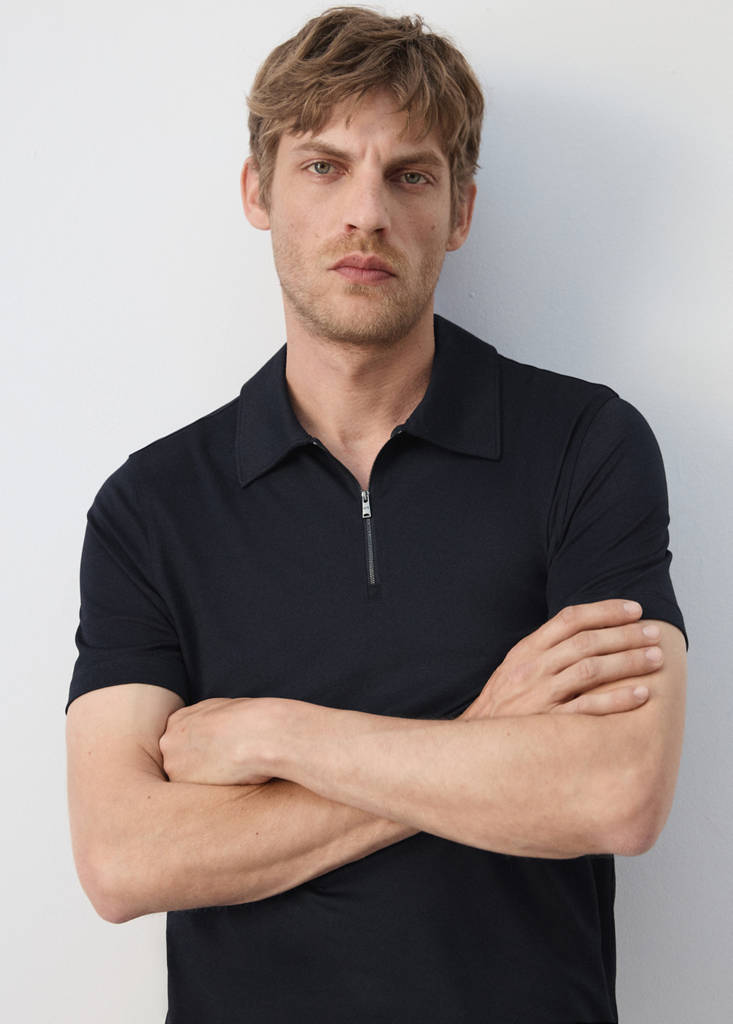 Regular fit zip polo — Navy