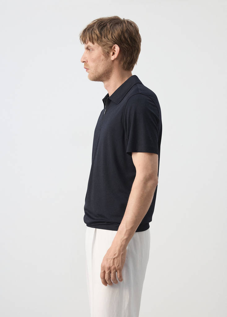 Regular fit zip polo — Navy