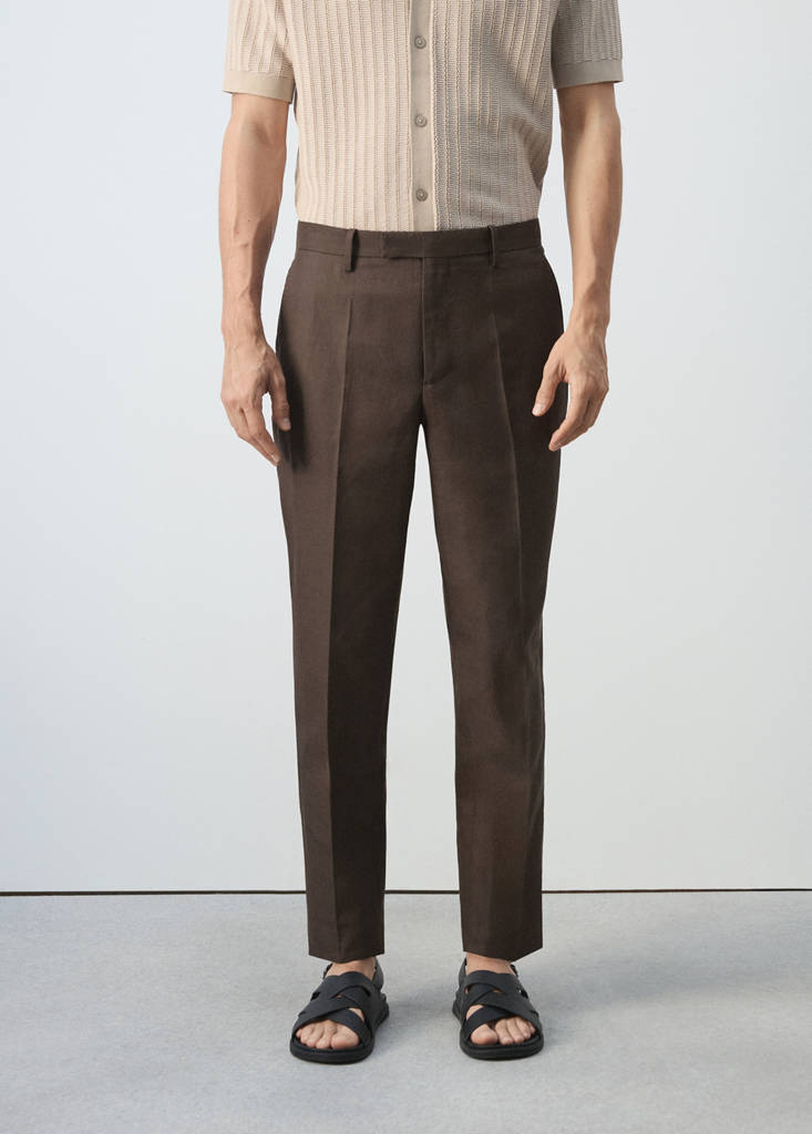 Lyocell linen blend suit trousers — Brown
