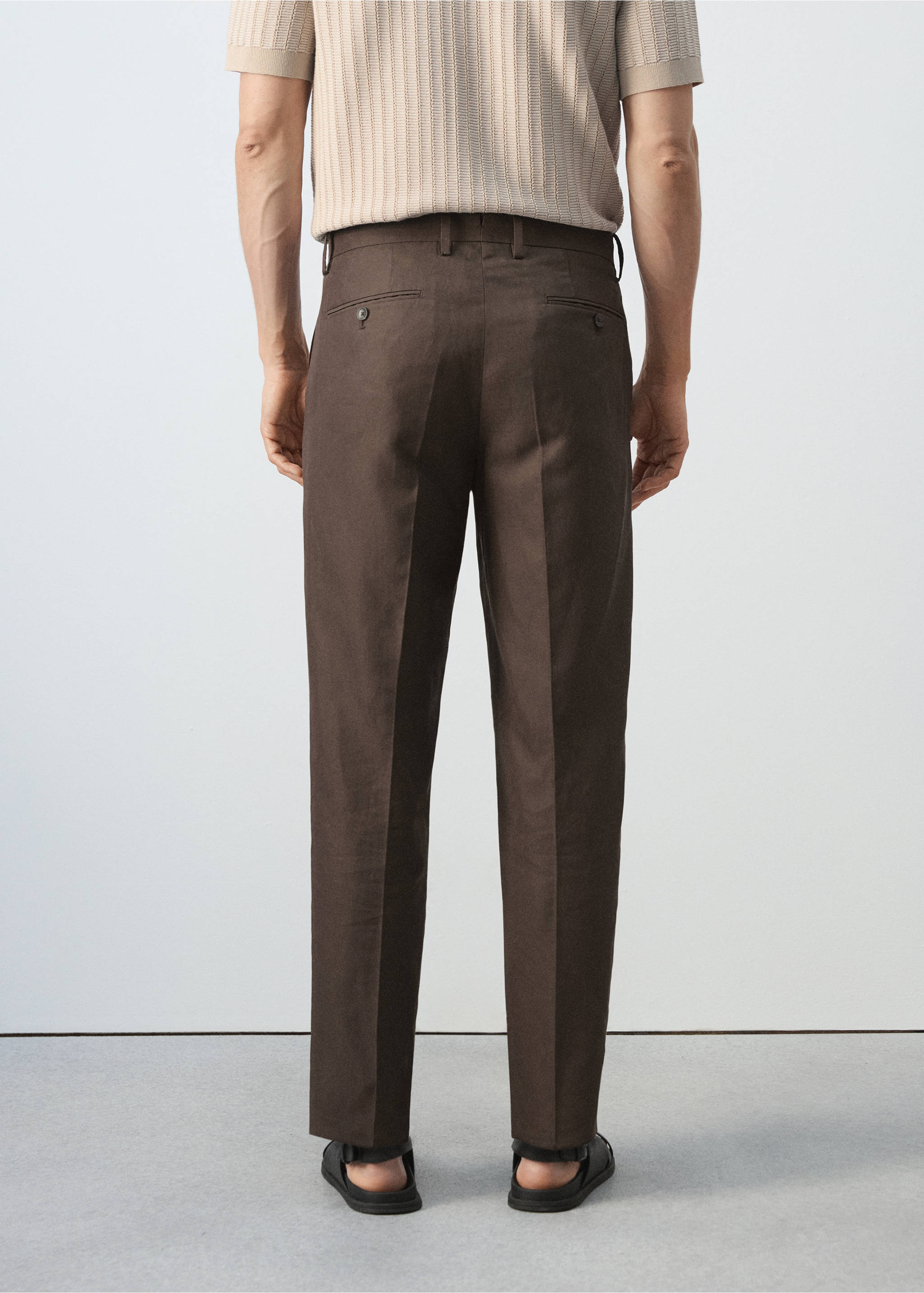 Pantalón traje mezcla lino lyocell - Reverso del artículo, Marrón. Ref: 37021372-00.