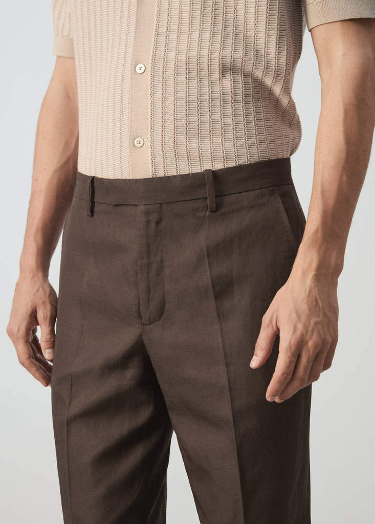 Lyocell linen blend suit trousers — Brown