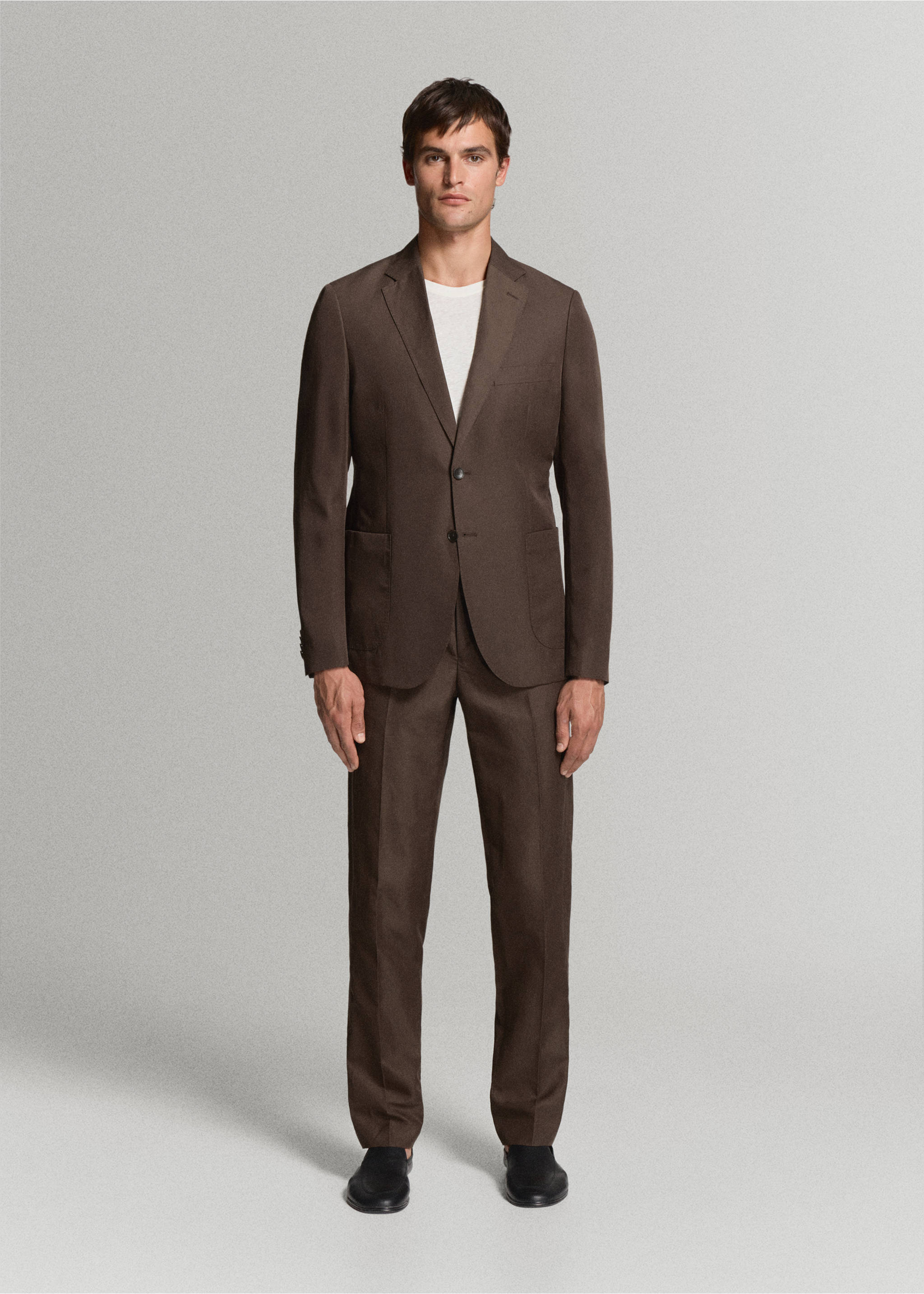 Pantalón traje mezcla lyocell  lino - Plano general, Marrón. Ref: 37021372-02.