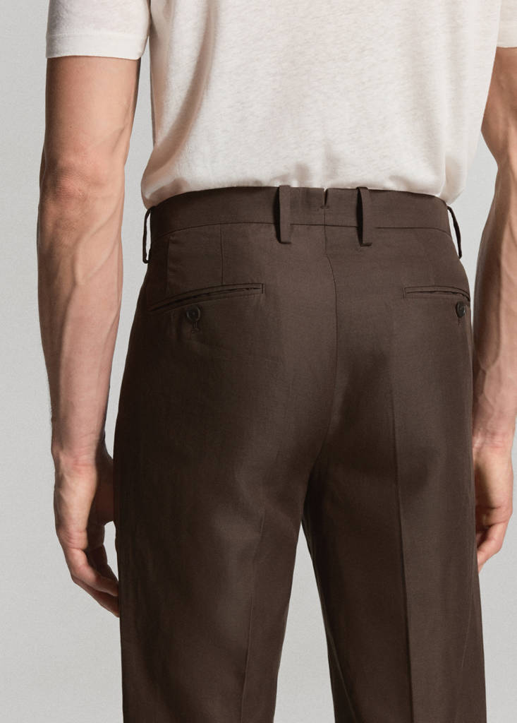 Lyocell linen blend suit trousers — Brown