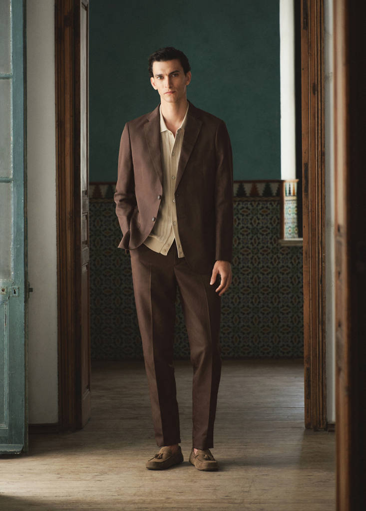Lyocell linen blend suit trousers — Brown