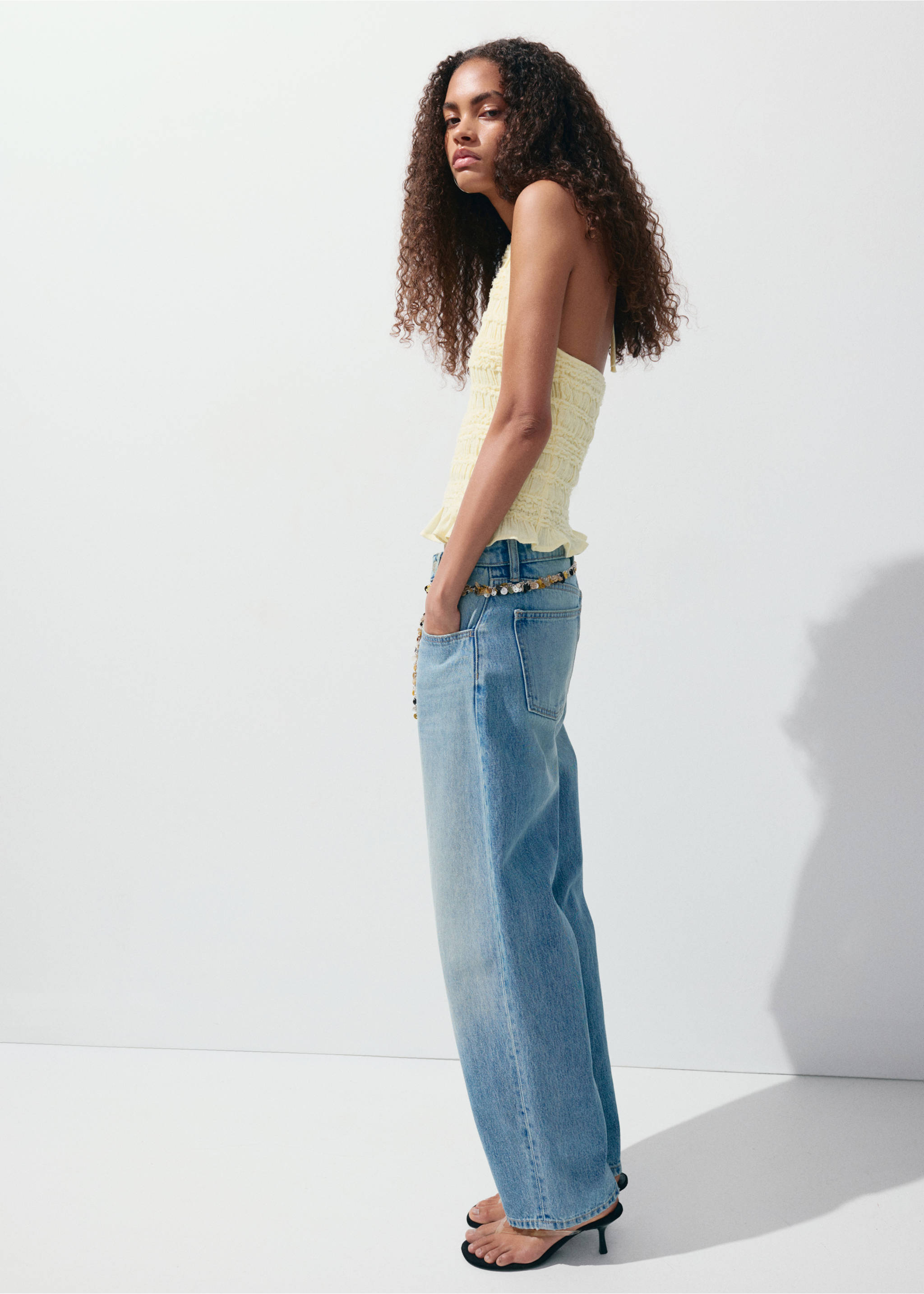 Halter neck crinkle top - General plane, Pastel Yellow. Ref: 37021373-00.