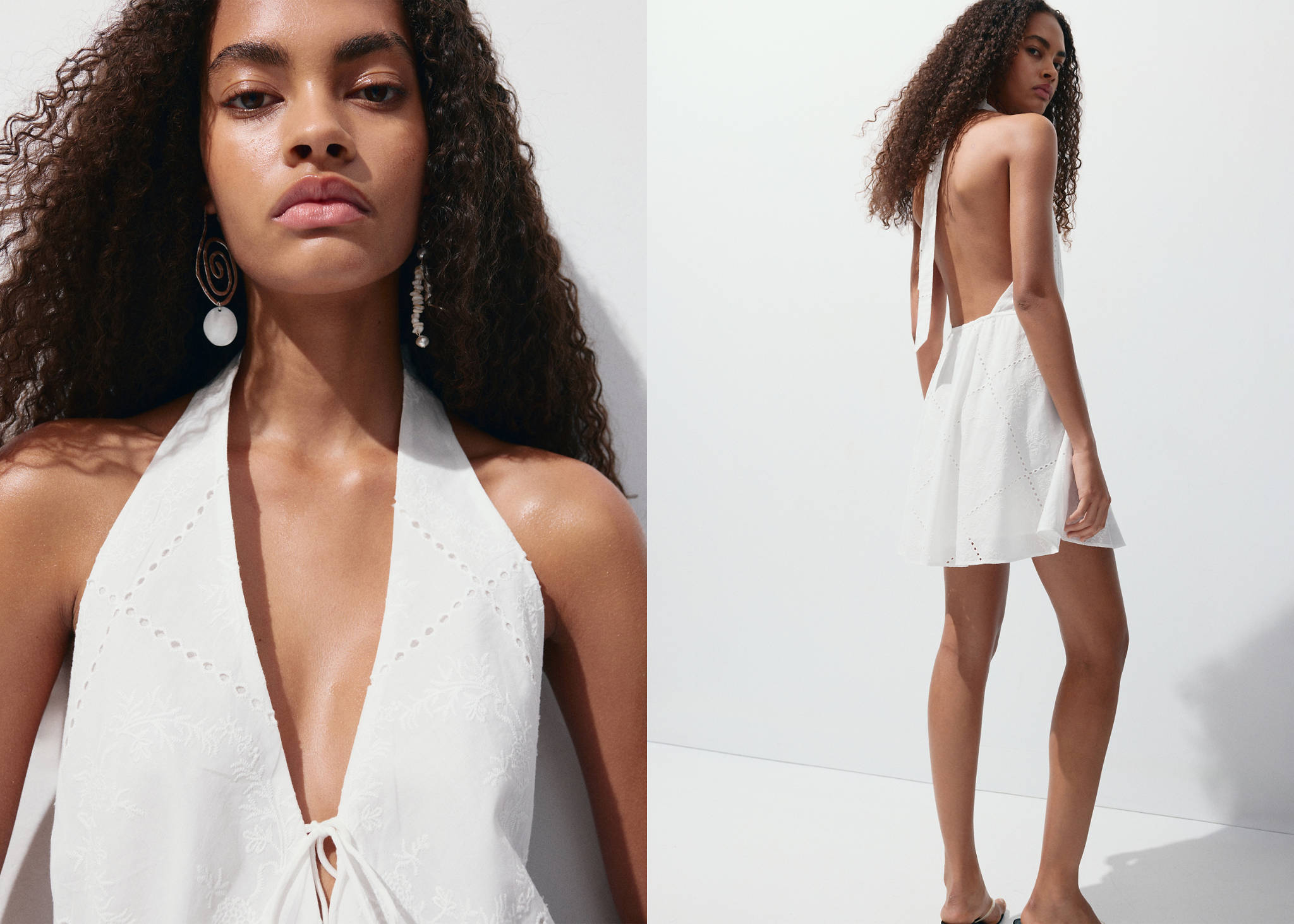 Halter dress with broderie anglaise - Panoramic plane