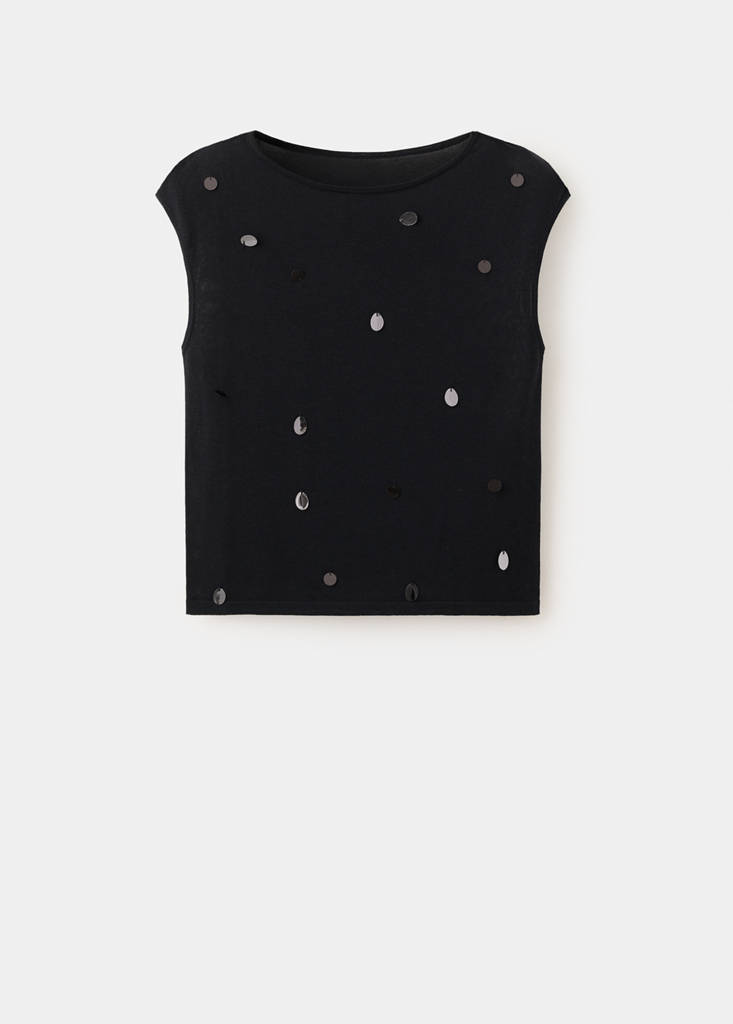 Short-sleeve sequin top — Black