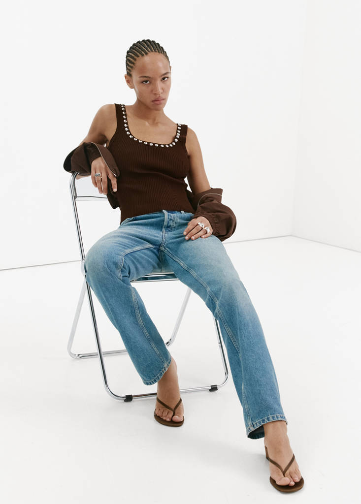 Ribbed studded top — Chocolate