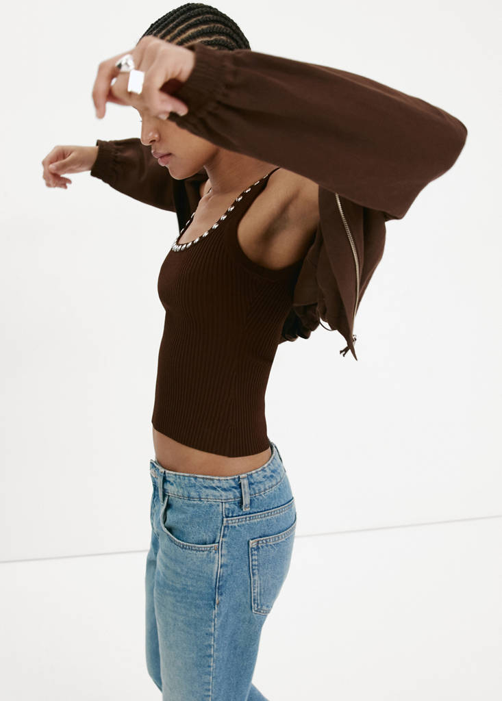 Ribbed studded top — Chocolate