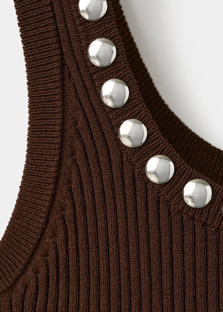 Ribbed studded top — Chocolate