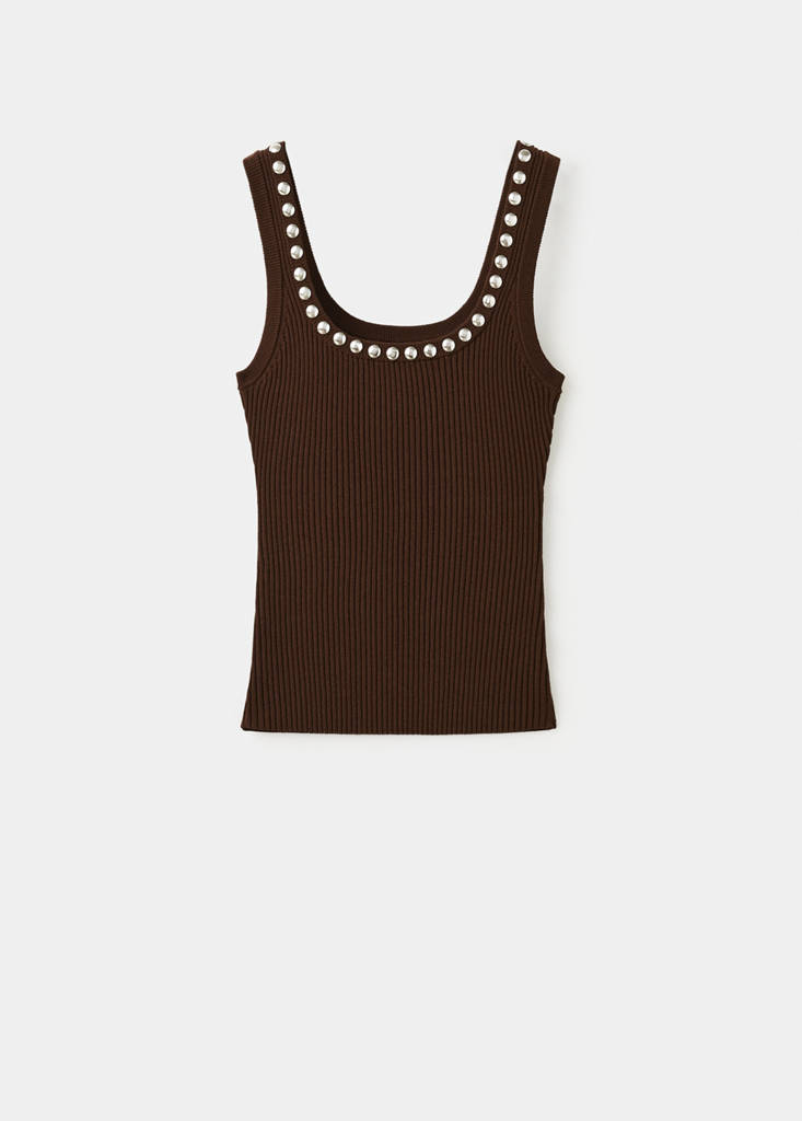 Ribbed studded top — Chocolate