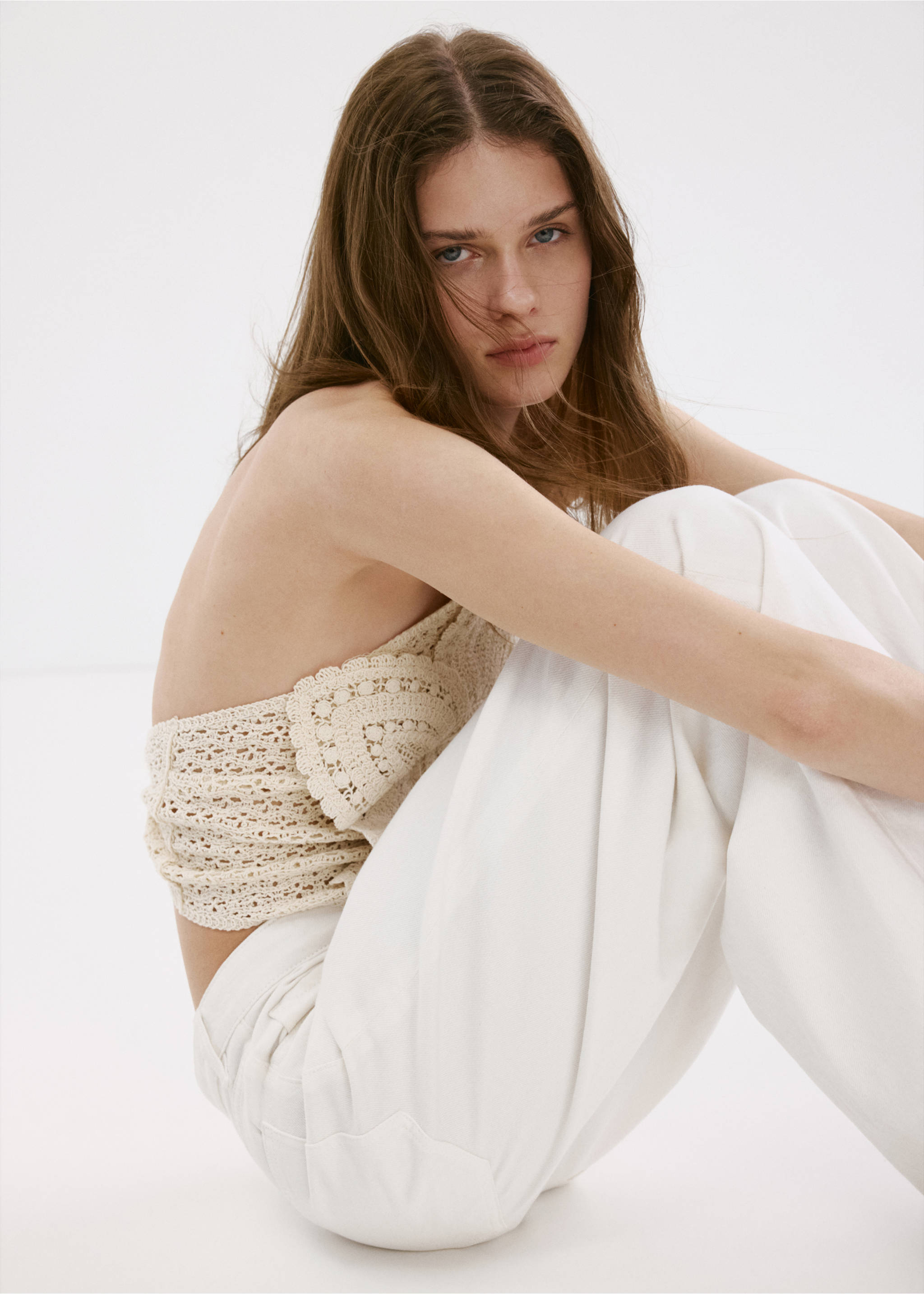 Crochet floral top - Details of the article 1, Ecru. Ref: 37021386-00.