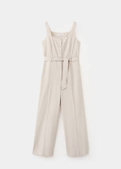 Linen cropped playsuit with belt — Sand 5