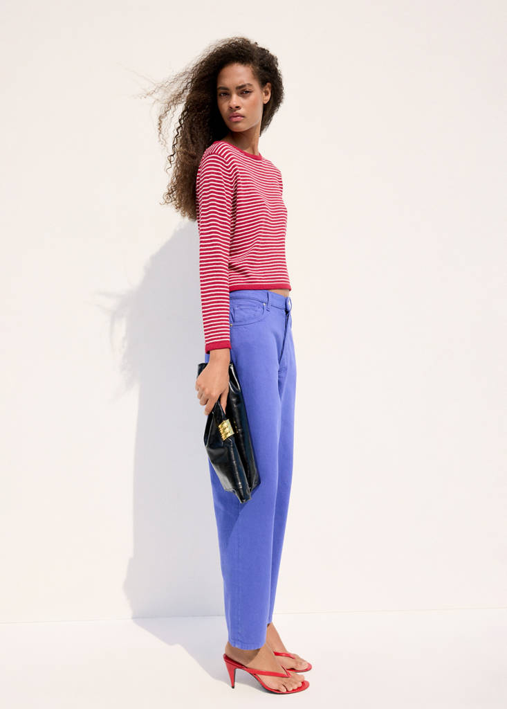 Knit striped sweater — Red