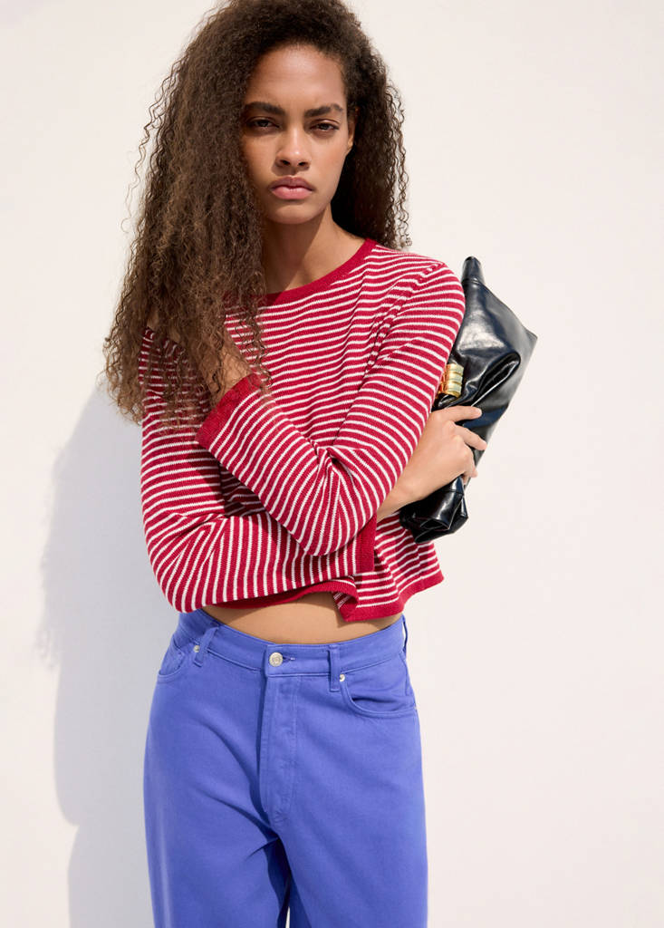 Knit striped sweater — Red