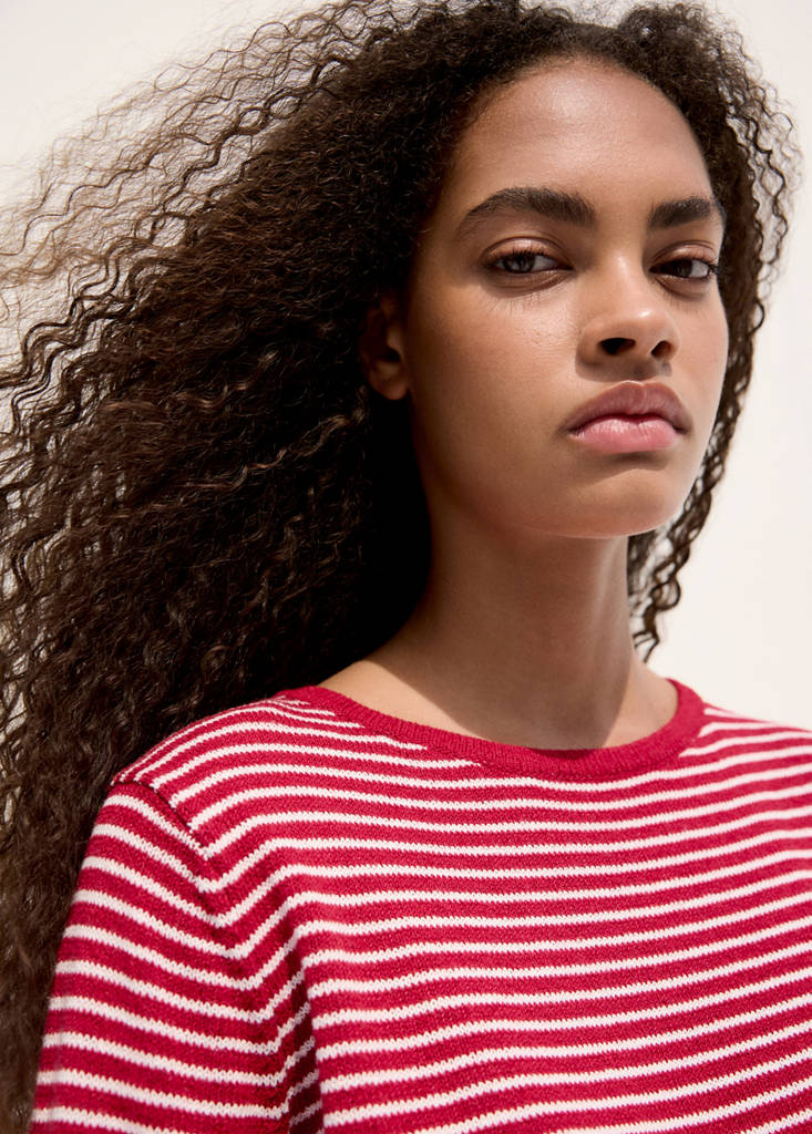 Knit striped sweater — Red