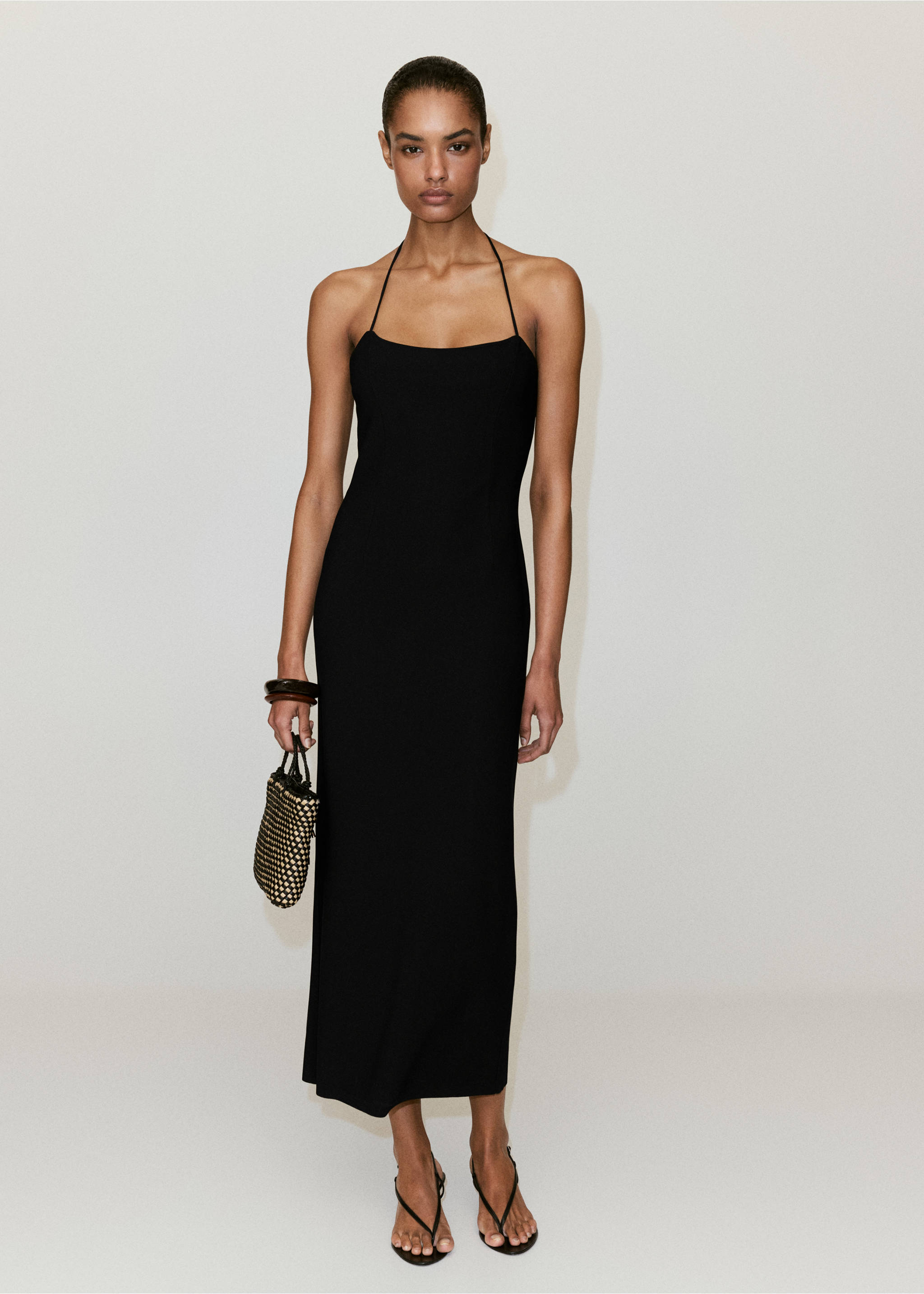 Fitted halter neck dress - General plane, Black. Ref: 37021393-00.