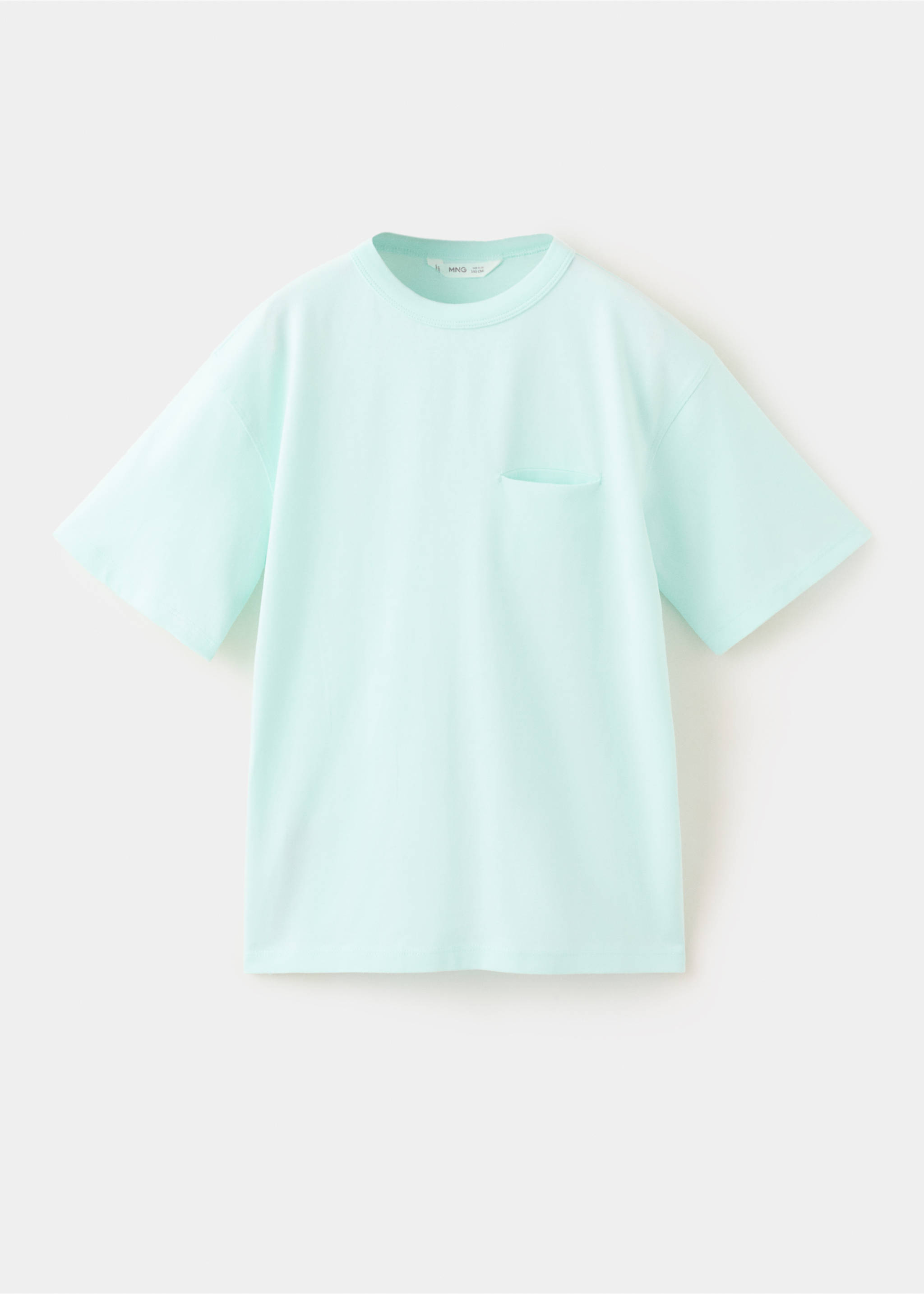 Cotton t-shirt with pocket detail - Article without model, Aqua Green. Ref: 37021400-00.