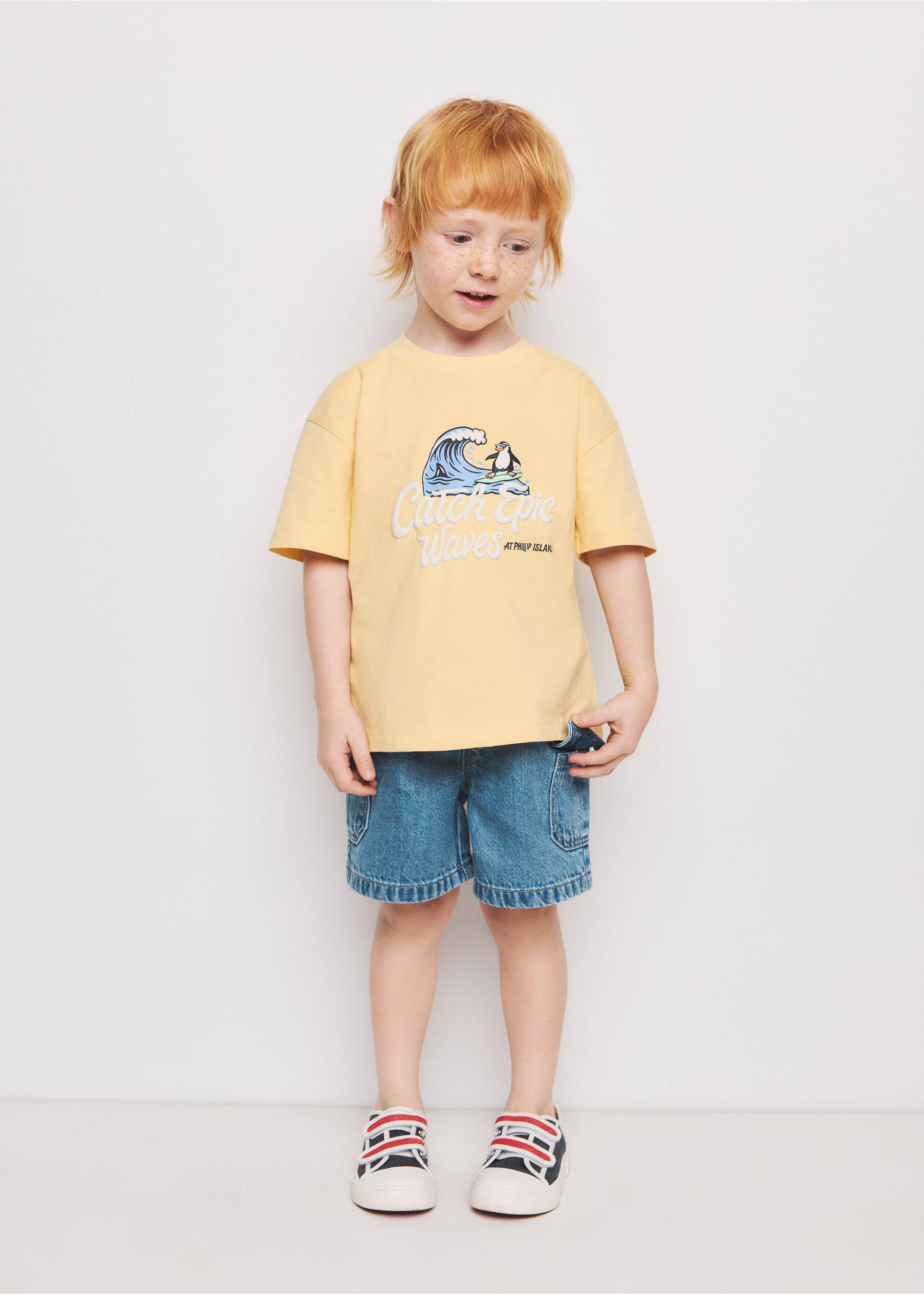 Printed cotton-blend t-shirt - General plane, Yellow. Ref: 37021401-00.