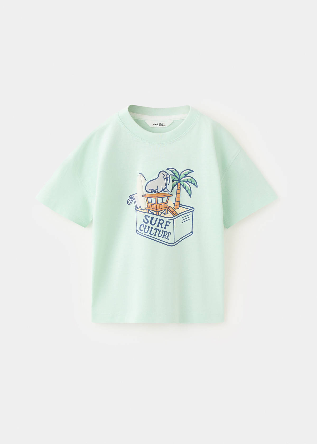 Cotton T-shirt with surf print — Aqua Green